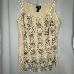 Angie Lace Cami Top Beaded w Chrome Beads‎ Sleeveless Party Tank Top Women's 2XL